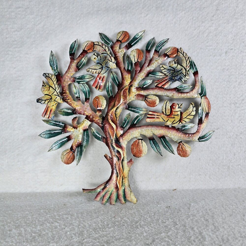 Tree of Life Fruit Tree Metal Handcrafted Hand Painted Steel Drum Wall Art 13"
